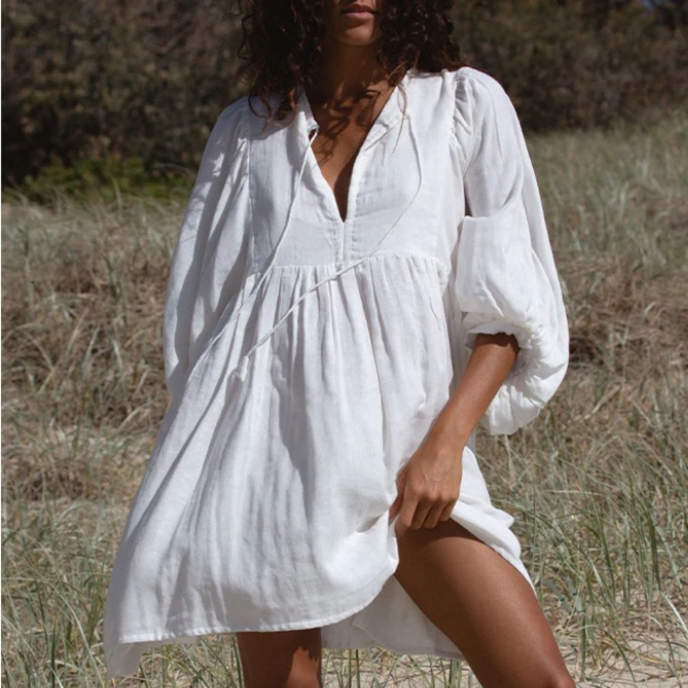 Daughters of India Kyra Mini Dress in White Gauze